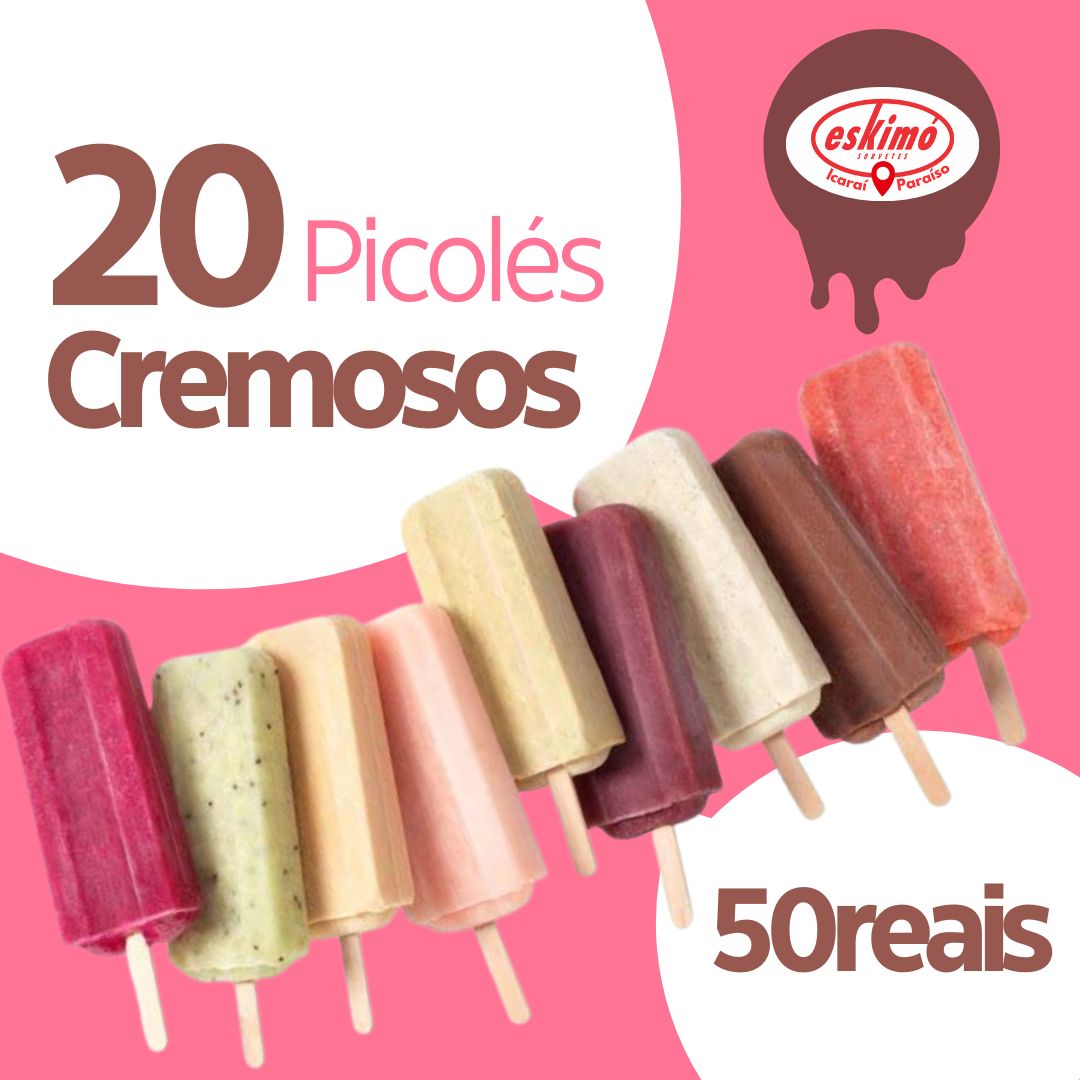 20 Picolés Cremosos Sortidos